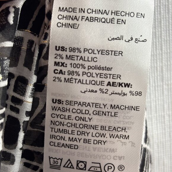 Chicos Black & White Geometric Ruffle Blouse Size 1 (6/8/10) Sheer Lightweight L - Picture 8 of 11